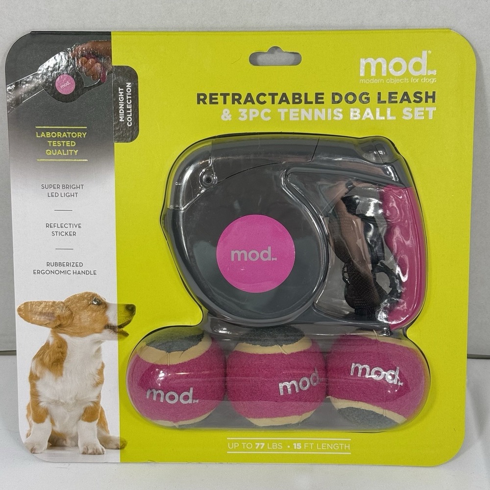 Retractable Dog Leash with 3 PC Tennis Ball Set Reflective 15ft Cord RL0001-PKA